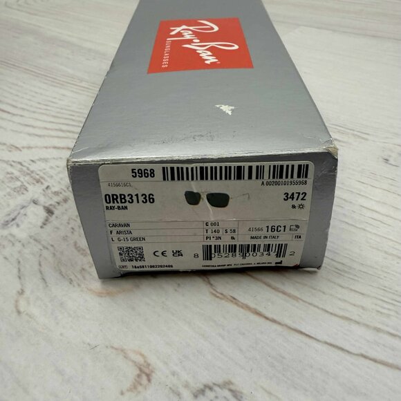 Ray-Ban Caravan Green Lenses Gold Frame Unisex Sunglasses RB3136 001-58 - Picture 6 of 10